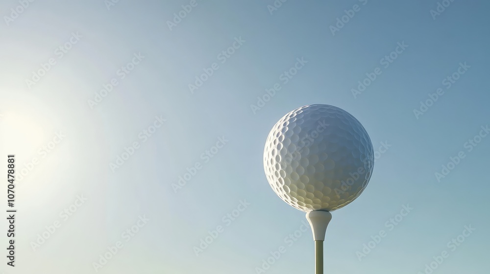 Golf Ball on Tee Against Clear Blue Sky Golf Ball on Tee Against Clear Blue Sky