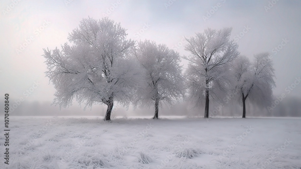 Fototapeta premium Frosty Winter Landscape with Trees in Soft Light