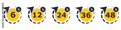 12, 24, 36 and 48 hours icon. Service hours, delivery time and business clock.