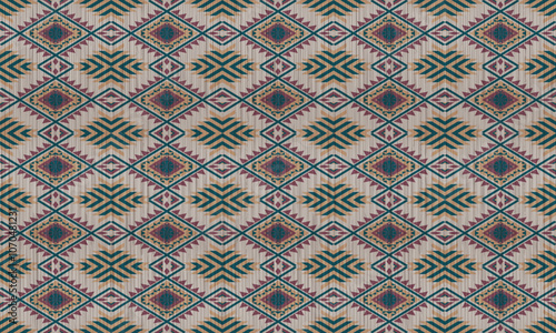 American tribal ethnic native pattern.Traditional Navajo,Aztec,Apache,Southwest and Mexican style fabric pattern.Abstract vector motifs pattern.For fabric,clothing,blanket,carpet,woven,wrap,decoration