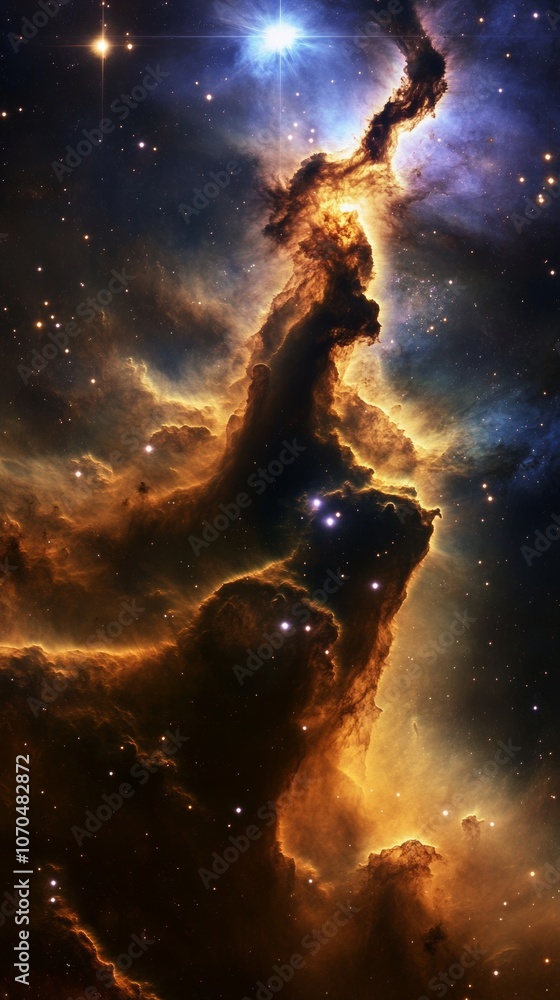 Fototapeta premium Pillars of creation in eagle nebula messier 16 glowing in cosmic dust and gas clouds