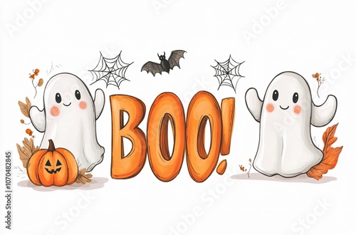 Cute Ghost Boo Halloween Illustration photo