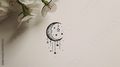 a crescent moon with stars hanging from it photo