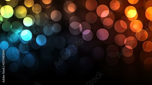 Abstract background with out-of-focus lights in shades of blue, yellow, and orange