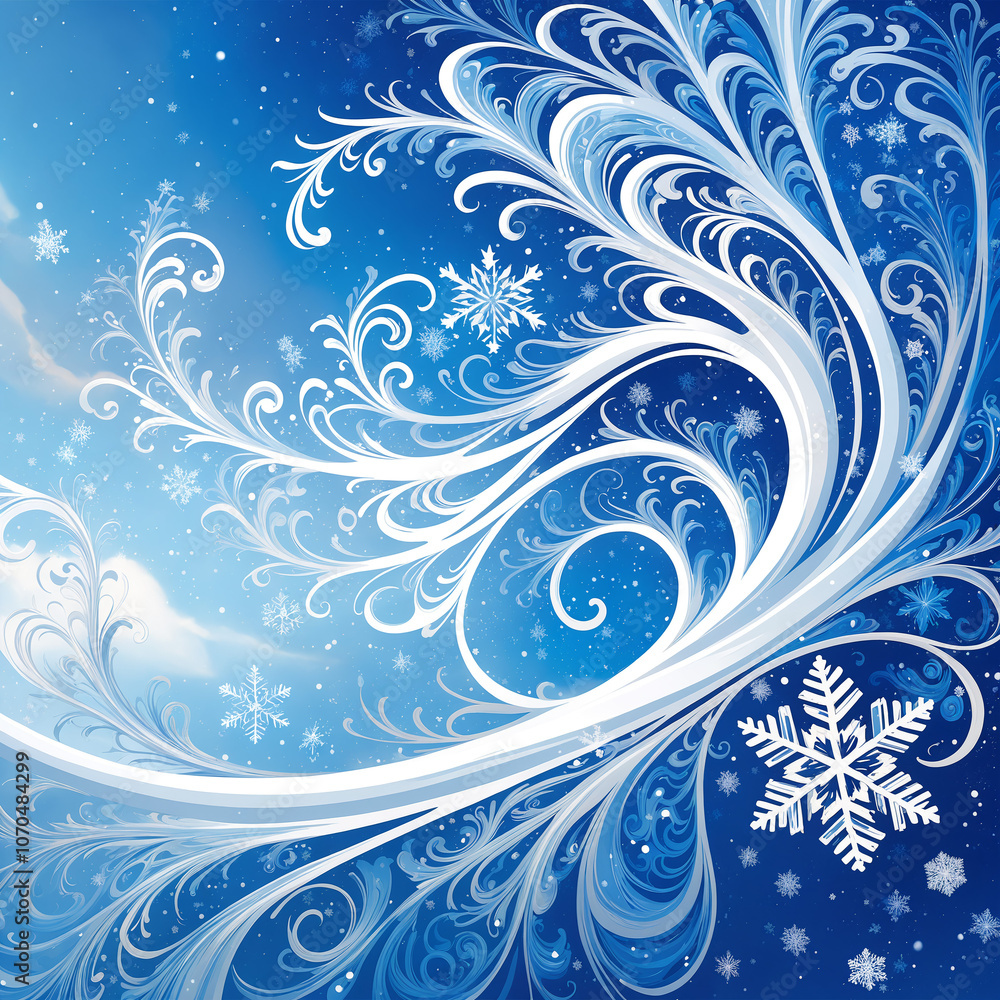 Blue swirling snowflake pattern on a sky Blue swirling snowflake pattern on a sky
