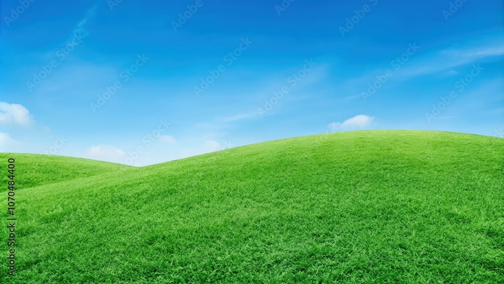 Expansive green grass meadow under a clear blue sky during daytime. Generative AI Expansive green grass meadow under a clear blue sky during daytime. Generative AI