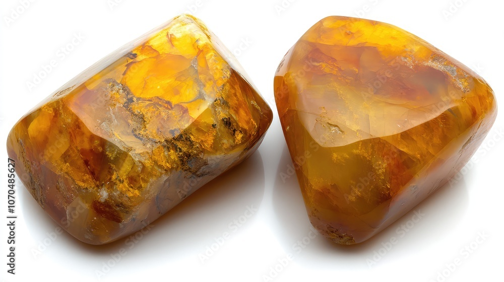 Bright Orange Amber Gemstones on White Background Bright Orange Amber Gemstones on White Background