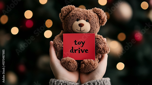 Teddy Bear  with  Toy Drive Text on Card 
