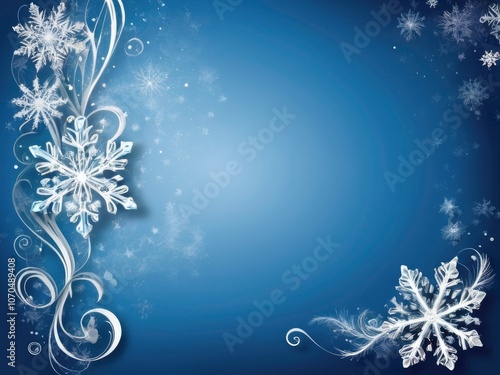 Beautiful falling snowflakes wallpaper. Winter dust ice particles. Snowfall weather white teal blue background. Many snowflakes january theme. Snow hurricane scenery, Magic nature fantasy snowfall.