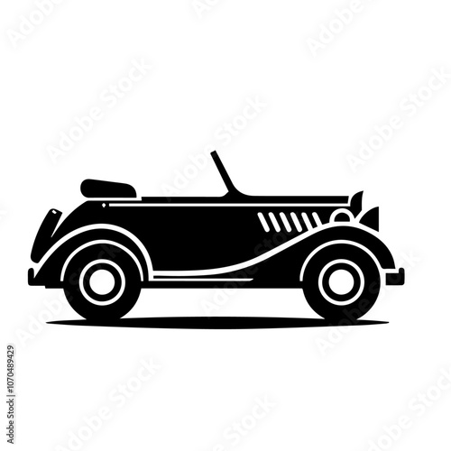 Classic Convertible Car Vector Icon - Vintage Cabriolet Silhouette for Retro Auto Design