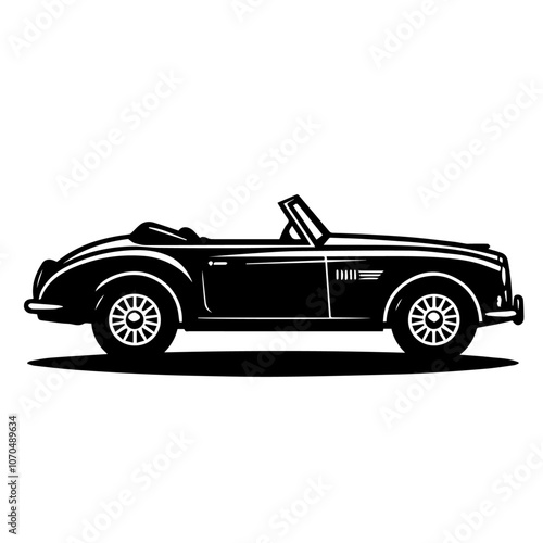 Classic Convertible Car Vector Icon - Vintage Cabriolet Silhouette for Retro Auto Design