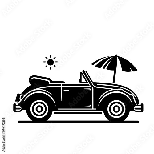 Classic Convertible Car Vector Icon - Vintage Cabriolet Silhouette for Retro Auto Design