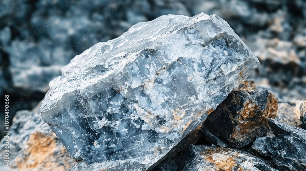 Close-up of a large, rough, gray rock with visible crystal structure. Close-up of a large, rough, gray rock with visible crystal structure.