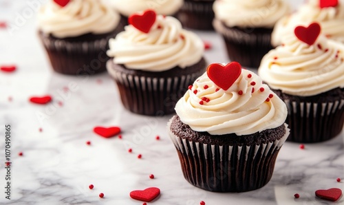 Chocolate cupcakes with cream.