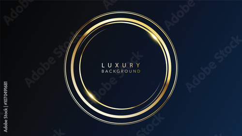 Golden round circle rings on dark background Shining abstract