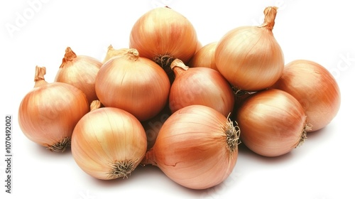 A pile of fresh onions, showcasing their smooth, golden-brown skin and round shape.