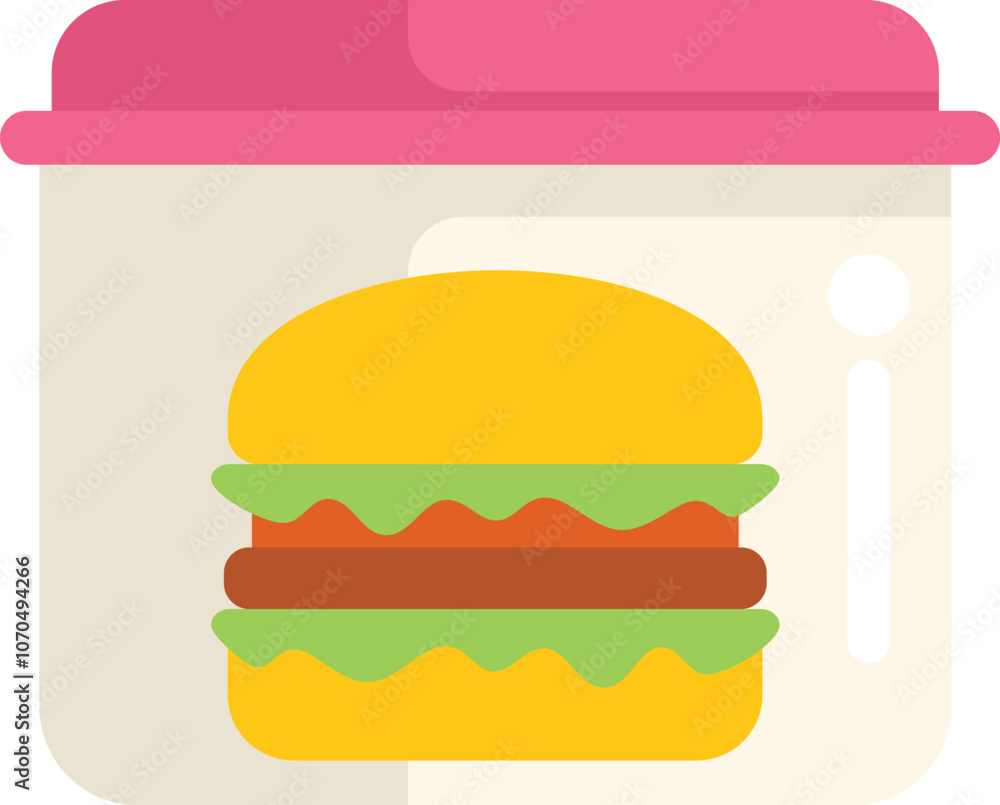 Lunchbox keeping a burger fresh for later, perfect for representing packed lunch or takeout food Lunchbox keeping a burger fresh for later, perfect for representing packed lunch or takeout food