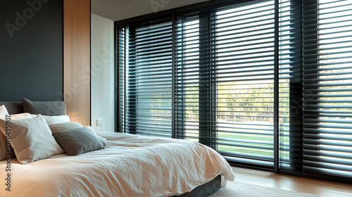 Obraz na płótnie A modern window with brise soleil in a comfortable bedroom w salonie