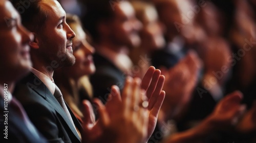 Applause, support and motivation with a business team clapping as an audience at a conference or seminar