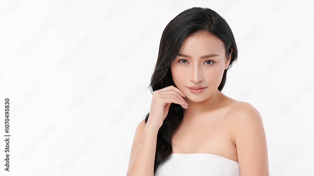 Beautiful young asian woman with clean fresh skin on white background, Face care, Facial treatment, Cosmetology, beauty and spa, Asian women portrait. Beautiful young asian woman with clean fresh skin on white background, Face care, Facial treatment, Cosmetology, beauty and spa, Asian women portrait.
