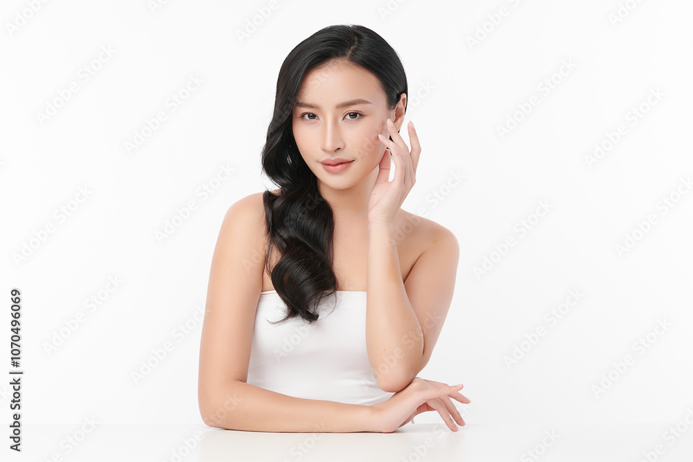 Beautiful young asian woman with clean fresh skin on white background, Face care, Facial treatment, Cosmetology, beauty and spa, Asian women portrait. Beautiful young asian woman with clean fresh skin on white background, Face care, Facial treatment, Cosmetology, beauty and spa, Asian women portrait.