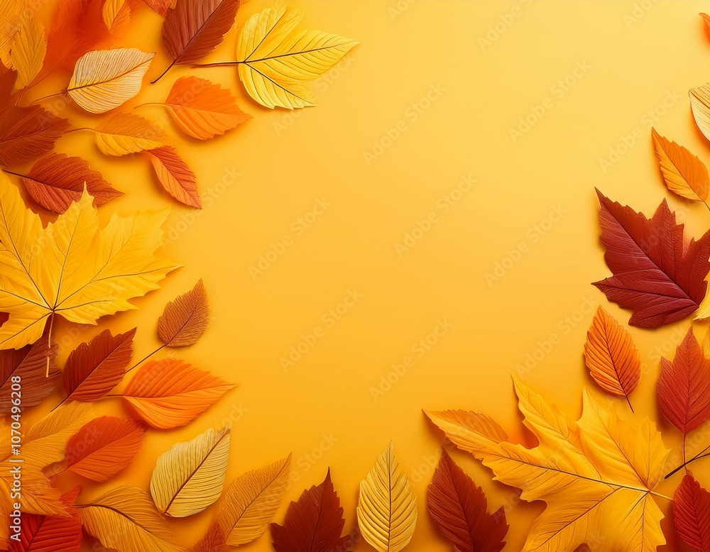 Fototapeta premium Autumn leaves illustration on a yellow background, creating a vibrant and welcoming banner for fall events and promotions