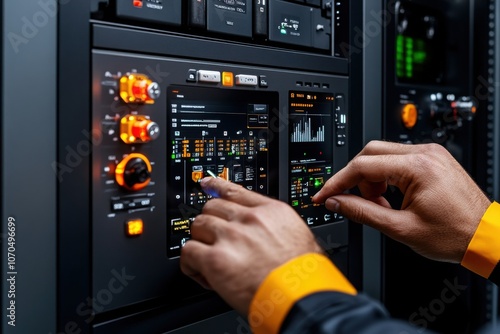 Close-up of Hands Operating Control Panel