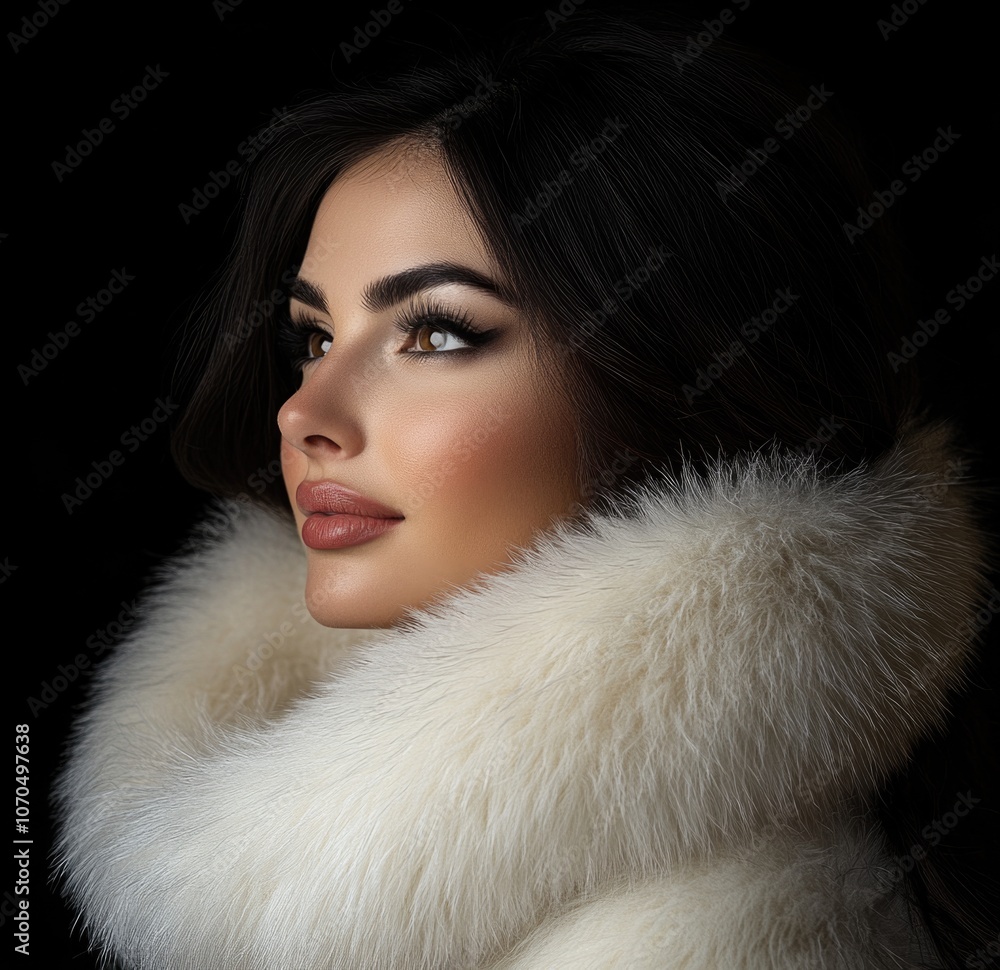 Beautiful fashion woman in a white fur coat, isolated on a black background. Beautiful fashion woman in a white fur coat, isolated on a black background.