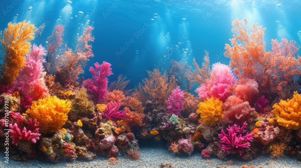 Fototapeta premium Vibrant underwater coral reef teeming with colorful marine life.