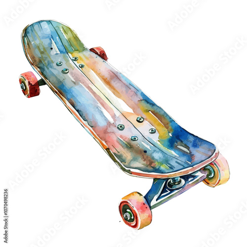 A watercolor vector of a skateboard, isolated on a white background.