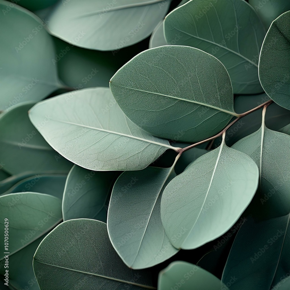 Obraz premium Art of overlapping eucalyptus leaves, matte finish with dusty wallpaper