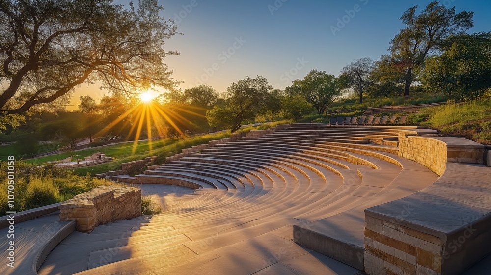 Fototapeta premium A photo of an outdoor amphitheater with natural stone seating