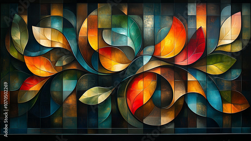 Wallpaper Mural Abstract Autumn Leaf Design with Geometric Patterns Torontodigital.ca