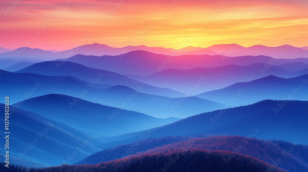 Fototapeta premium Vibrant Morning Light on Mountain Range