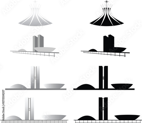  Ilustração Arquitetura de Brasília, politica, Brazil, Brasil, construção, cidade histórica, edificação, Distrito Federal, DF, turismo, Nacional, igreja, catedral, silhueta, sombra, horizonte, céu photo