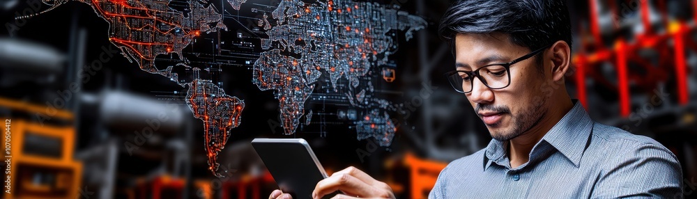 Manager Using Tablet in Industrial Setting Manager Using Tablet in Industrial Setting