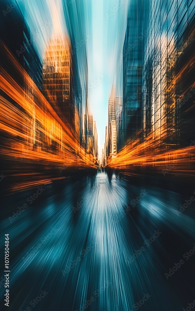 Fast-Paced Urban Scene with Glowing Light Trails and Skyscrapers : Generative AI Fast-Paced Urban Scene with Glowing Light Trails and Skyscrapers : Generative AI
