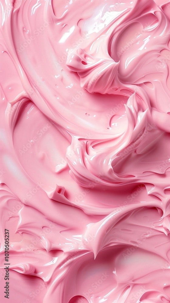 Smooth pink cream texture with swirls, glossy appearance. Beauty and skincare concept Smooth pink cream texture with swirls, glossy appearance. Beauty and skincare concept