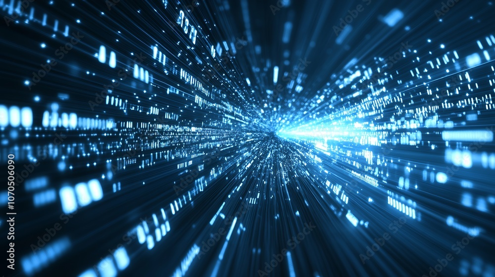 Abstract blue digital data streams flowing through cyberspace with binary code and light effects : Generative AI Abstract blue digital data streams flowing through cyberspace with binary code and light effects : Generative AI