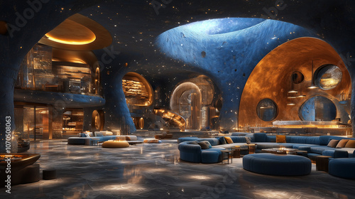 Wallpaper Mural Luxurious Futuristic Lounge with Unique Architecture and Starry Ambiance Torontodigital.ca