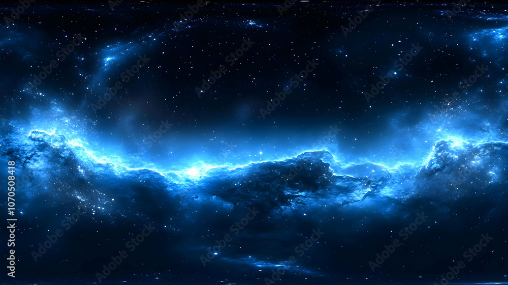 Fototapeta premium A 3D Digital Illustration Depicting a Stunning Blue Nebula with Glowing Stars in a Dark Sky Background