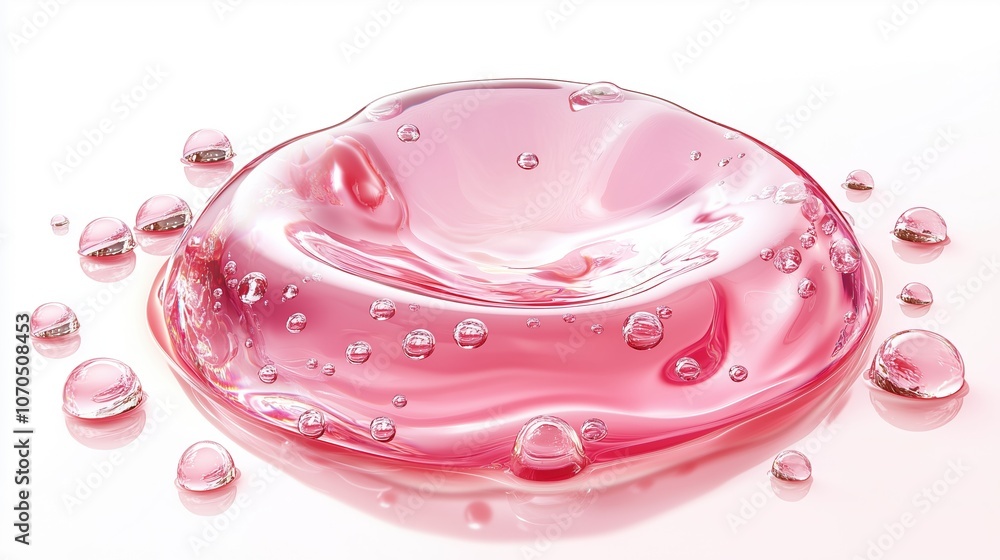Pink glossy liquid with bubbles, shiny texture on a white background, beauty concept Pink glossy liquid with bubbles, shiny texture on a white background, beauty concept