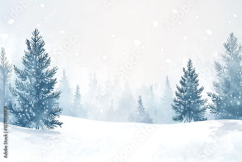 Wallpaper Mural serene winter landscape featuring snow covered pine trees, creating peaceful atmosphere. soft watercolor effect enhances tranquil scene Torontodigital.ca