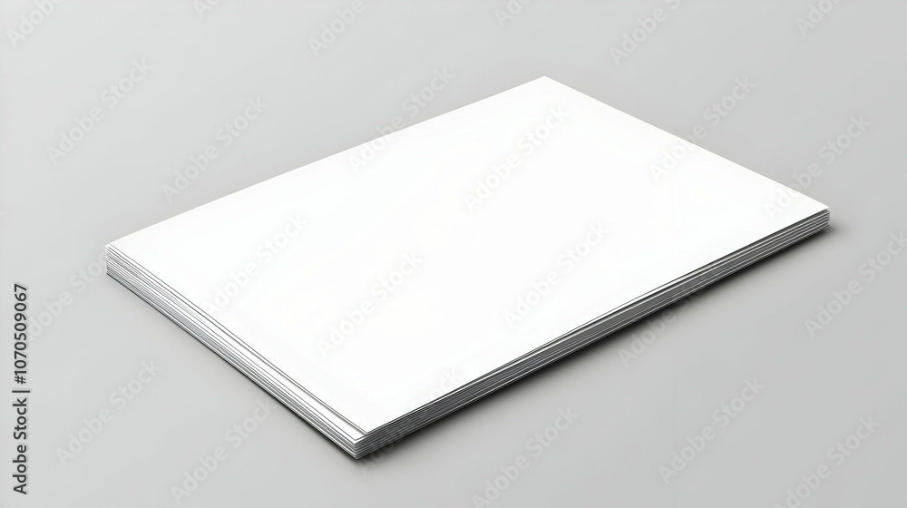 A Stack of Blank White Paper Sheets Resting on a Gray Surface with a Subtle Shadow A Stack of Blank White Paper Sheets Resting on a Gray Surface with a Subtle Shadow