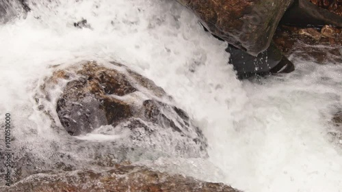 Closeup slow motion shot of a rapid in Paine Creek in the Laurel Snow State Natural Area, Dayton, Tennessee