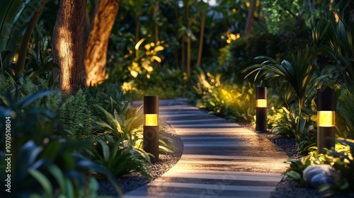 Solar-powered garden path lights enhancing outdoor spaces, showcasing eco-friendly illumination options for sustainable living and outdoor aesthetics