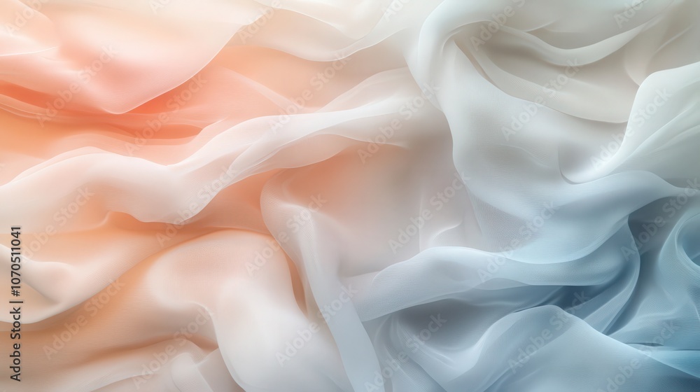 Fototapeta premium A delicate abstract background with flowing, semi-transparent layers of cream, blush, and pale blue