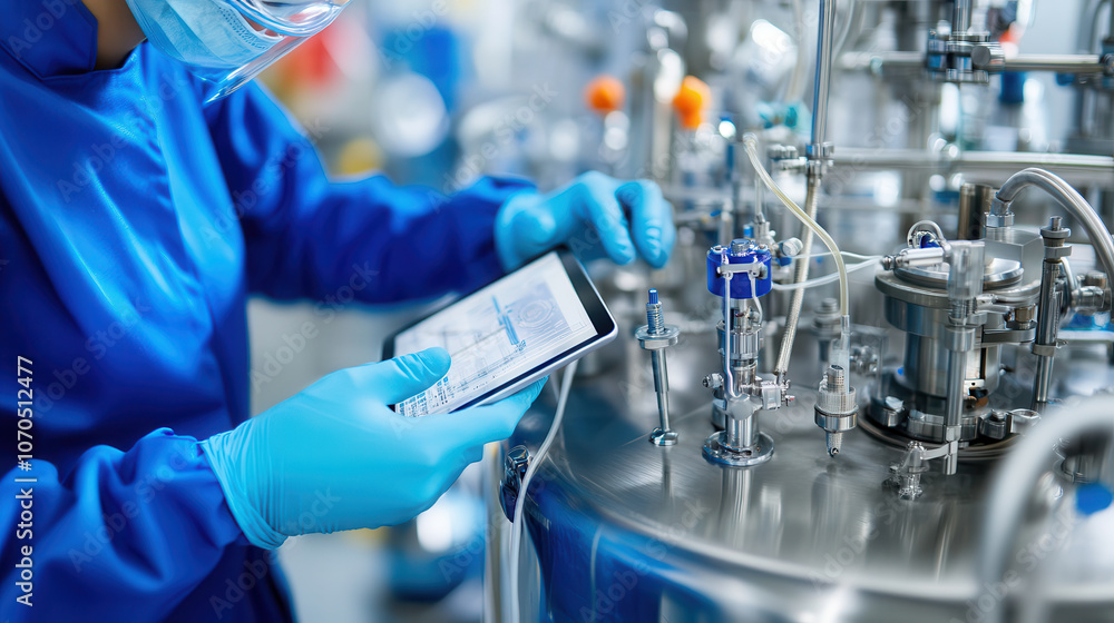 worker in industrial plant uses tablet to monitor equipment, showcasing modern technology in manufacturing. environment is clean and organized, emphasizing efficiency and precision worker in industrial plant uses tablet to monitor equipment, showcasing modern technology in manufacturing. environment is clean and organized, emphasizing efficiency and precision
