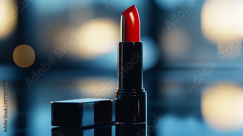 Glossy Red Lipstick on Horizontal Defined Background with Soft Focus Artistic Lighting : Generative AI photo