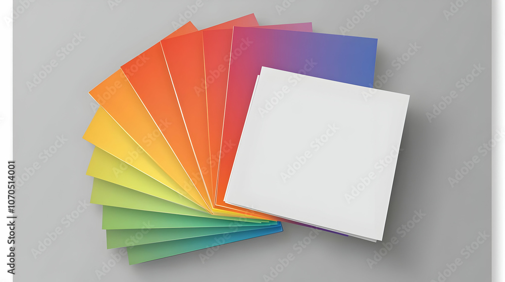 Abstract Rainbow Color Palette Arranged in a Fan Shape with a Blank White Card on Top Abstract Rainbow Color Palette Arranged in a Fan Shape with a Blank White Card on Top